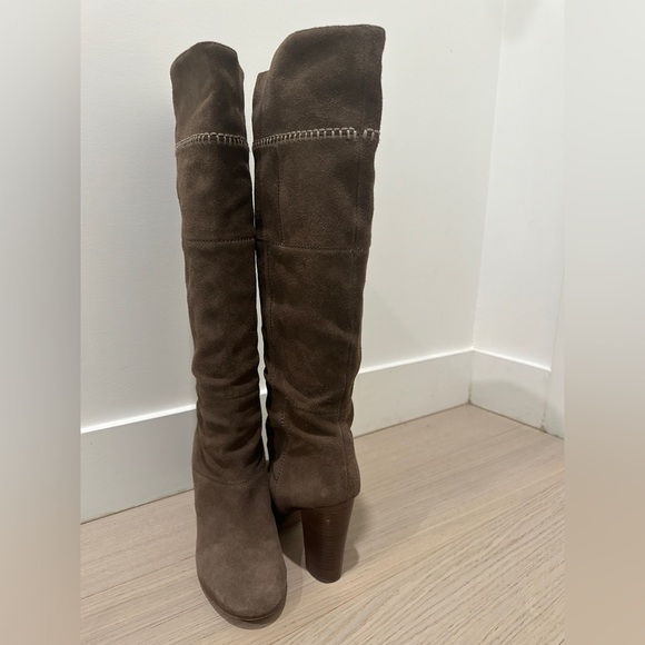 Coach Tan Taupe Trudie Patchwork Tall Knee High Suede Boots size 8B - Picture 2 of 4